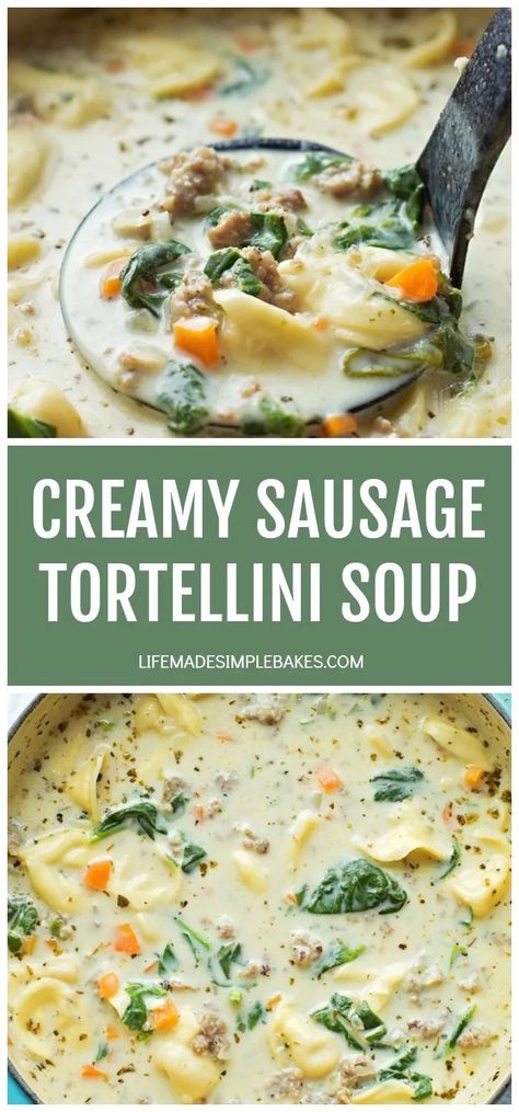 Unleash your taste buds with Creamy Sausage and Tortellini Soup, a rich blend of sausage, and tender, creamy tortellini, in a bowl of irresistible warmth. Creamy Sausage Tortellini Soup Stovetop, Slow Cooker Creamy Sausage And Tortellini Soup, Tortellini Soup Crockpot Cream Cheese, Tortellini Soup With Sausage, Creamy Italian Sausage Tortellini Soup, Kielbasa Tortellini Soup, Tortellini And Sausage Soup, Creamy Sausage Tortellini, Creamy Sausage Soup