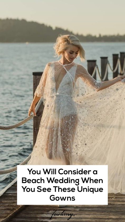 Unique Beach Wedding Dress, White Beach Dress Outfit, Wedding Bathing Suit, Beach Dress Outfit, Beachy Wedding Dress, Unique Gowns, Casual Beach Wedding Dress, Hawaii Beach Wedding, Casual Beach Wedding