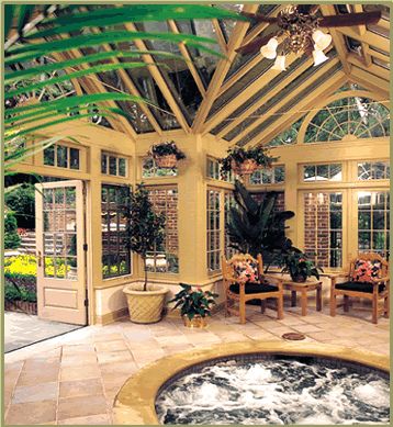 Interior of poolhouse Georgian conservatory by Tanglewood Conservatories, via Flickr Conservatory With Hot Tub, Hot Tub Solarium, Sunroom Hot Tub, Green House Hot Tub, Hot Tub In Greenhouse, Greenhouse With Hot Tub, Greenhouse Hot Tub, Rustic Conservatory, Luxury Sunroom