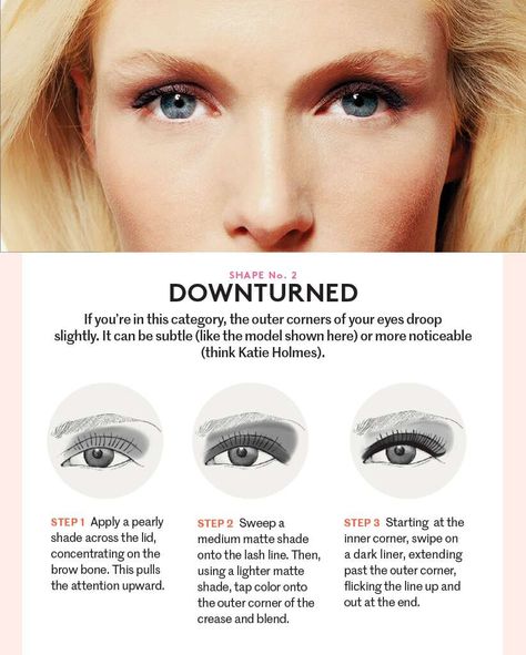 Eyeshadow For Downturned Hooded Eyes, Eyeshadow Map, Upturned Eyes, Work Goth, Downturned Eyes, Makeup For Downturned Eyes, Eye Shape Makeup, Easy Eye Makeup Tutorial, Almond Eye Makeup