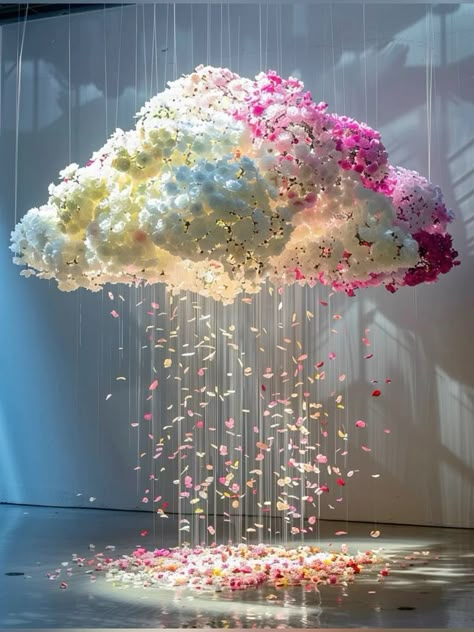 Props For Window Display, Floating Clouds Decor, Cloud Event Decor, Cloud Birthday Party Ideas, Cloud Party Ideas, Diy Stage Backdrop, Cloud Photoshoot Ideas, Ceiling Installation Wedding, Floral Window Display