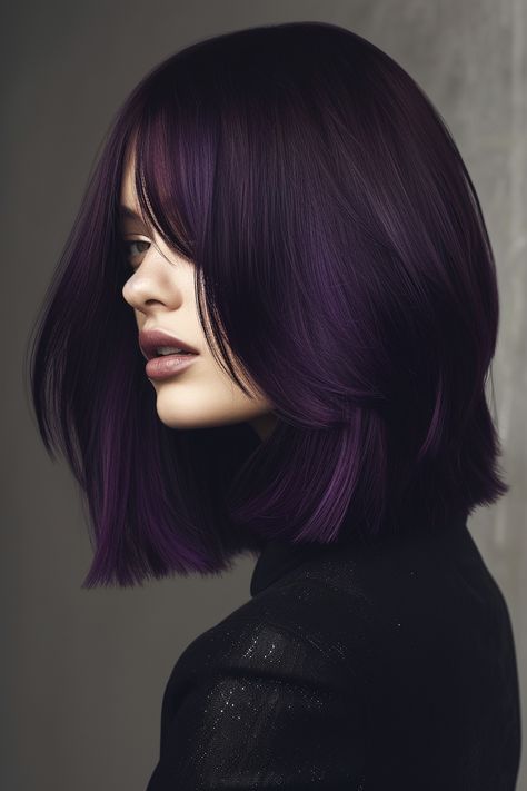 Midnight Purple Hair, Purple Hair Ideas, Hair Styles Ideas, Midnight Purple, Purple Ombre Hair, Dark Purple Hair, Violet Hair, Dyed Hair Inspiration, Styles Ideas