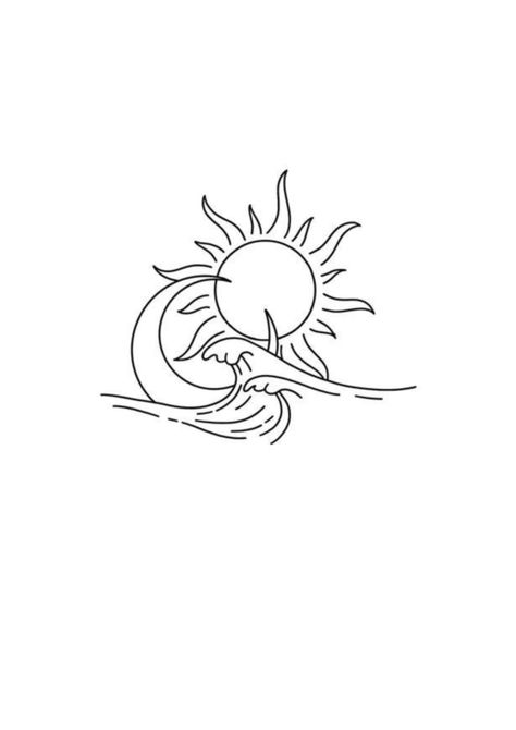 Sun Line Art, Maching Tattoos, Water Tattoo, Small Pretty Tattoos, Writing Tattoos, Petite Tattoos, Sun Tattoos, Greek Tattoos, Tatuaje A Color