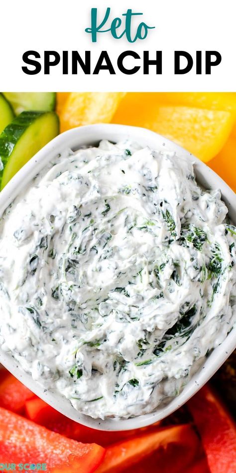 A simple keto spinach dip recipe that's ready in minutes. You're going to love how quickly this low-carb spinach dip comes together. With only seven ingredients, this keto spinach dip is healthy and satisfying. Low Carb Vegetable Dip, Spinach Dip Recipe Easy, Keto Spinach Dip, Healthy Spinach Dip, Knorr Spinach Dip, Keto Dips, Keto Spinach, Spinach Dip Recipe, Raw Spinach