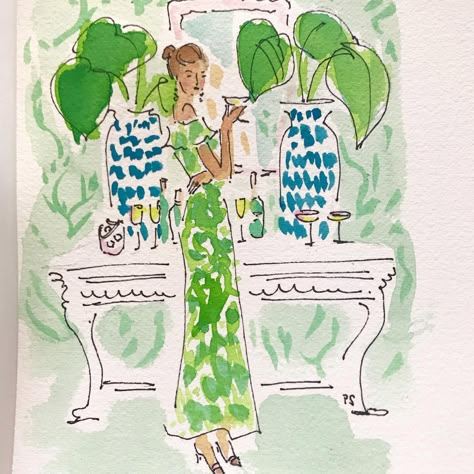 Art Interior Paintings, Paige Smith, Gouache Illustration, Arches Watercolor Paper, Travel Painting, Neutral Wallpaper, Green Room, Watercolor Flower Art, Illustration Watercolor