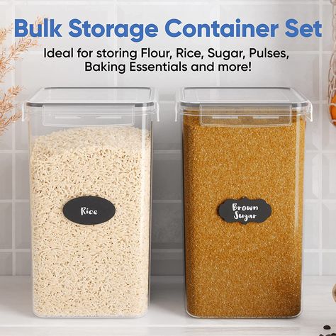 Large Flour Storage Containers, Flour Storage Containers, Baking Supplies Storage, Bulk Food Storage, Large Food Storage Containers, Flour Storage, Large Storage Containers, Sugar Rice, Storage For Kitchen