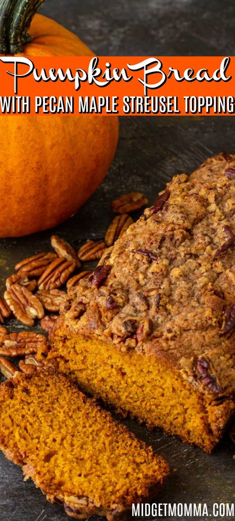 Pumpkin Bread Recipes, Pumpkin Pecan Bread, Best Pumpkin Bread Recipe, Pumpkin Banana Bread, Pumpkin Bread Easy, Pumpkin Bread Pudding, Pecan Topping, Moist Pumpkin Bread, Pumpkin Loaf