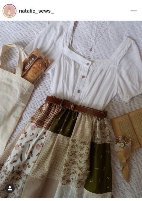 Bohemian Skirt Outfit Boho Chic, Comfortable Cottagecore Outfits, Hobbitcore Dress, Prairie Outfit Style, Autumn Cottage Core Outfits, Soft Floral Aesthetic Outfits, Casual Cottagecore Outfits Spring, Cottagecore Rainy Day Outfit, 70s Cottagecore Aesthetic