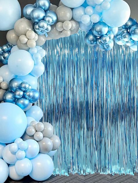 Blue Birthday Themes, Blue Party Themes, Pet Event, Blue Sweet 16, White Party Decorations, Blue Party Decorations, 17th Birthday Ideas, Curtain Modern, Blue Birthday Parties