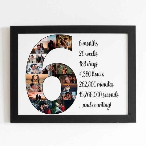 Creative Anniversary Gifts, 6 Months Anniversary, 6 Month Anniversary Boyfriend, Anniversary Gift Ideas For Him Boyfriend, Number Collage, Six Month Anniversary, Diy Anniversary Gifts For Him, 6 Month Anniversary, One Month Anniversary