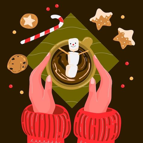 Flat christmas hot chocolate illustratio... | Free Vector #Freepik #freevector #christmas-chocolate #christmas-drink #christmas-flat #noel Christmas Posts Instagram, Hot Chocolate Illustration, Hot Chocolate Vector, Hot Chocolate Drawing, Window Wonderland, Chocolate Illustration, Christmas Animation, Christmas Drink, Whatsapp Wallpaper Cute