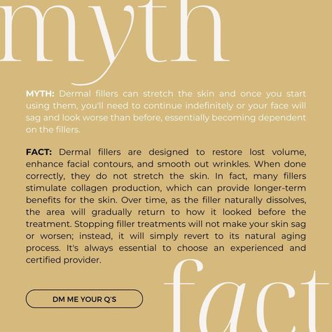 ✨ Dermal Filler Myths vs. Facts ✨ Let's clear up some misconceptions about dermal fillers! Whether you're curious about Juvederm, Restylane, or Radiesse, it's time to separate myth from reality. 💉 ❌ Myth: Fillers make you look fake. ✅ Fact: When done by professionals, fillers enhance your natural beauty, giving you a refreshed and youthful look. ❌ Myth: Fillers are only for lips. ✅ Fact: Fillers can smooth wrinkles, restore volume, and contour your face – cheeks, jawline, and more! ❌ Myth... Myths Vs Facts, Dermal Fillers, Lip Fillers, Med Spa, Dermatology, Wrinkles, Natural Beauty, Lips, Make It Yourself