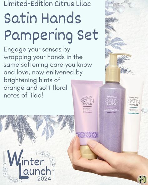 I’m taking a poll, if you’ve ever tried the Mary Kay Satin Hands 🙌🏼 comment below 🙋🏻‍♀️ Check out what’s new in the WINTER ❄️ DROP! Every now and then Mary Kay will create a seasonal satin hands set so this winter we have the Citrus 🍊 Lillac satin hands set! Keep your hands and body soft and hydrated with the unscented hand softener, scented shae hand cream and scented scrub. This set makes the perfect hostess gift for all of your gatherings this season! And the lotion moisturizes for 24 ... Marykay Skincare, Mary Kay Perfume, Mary Kay Satin Hands, New Winter Collection, Perfect Hostess, Mary Kay Cosmetics, Mary Kay Business, Satin Hands, Soft Floral