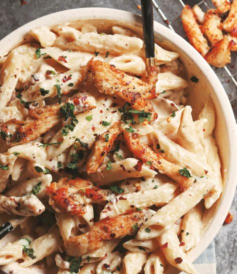 Penne Alfredo Pasta, Alfredo Penne Pasta, Italian Seasoned Chicken, Penne Alfredo, Butternut Squash Lasagna, Pasta Meals, Seasoned Chicken, Homemade Noodles, Pasta Casserole