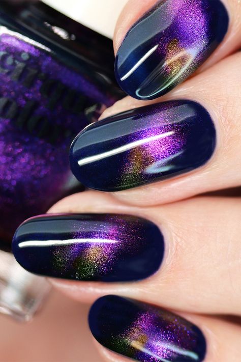 Indigo Blue Magnetic Multichrome Nail Polish - Cirque Colors Dream Within a Dream Purple Nail Art Designs, Jelly Nail Polish, Dream Within A Dream, Eternal Return, Jelly Nail, 3d Nail Art Designs, Purple Nail Art, Cirque Colors, Fancy Nails Designs