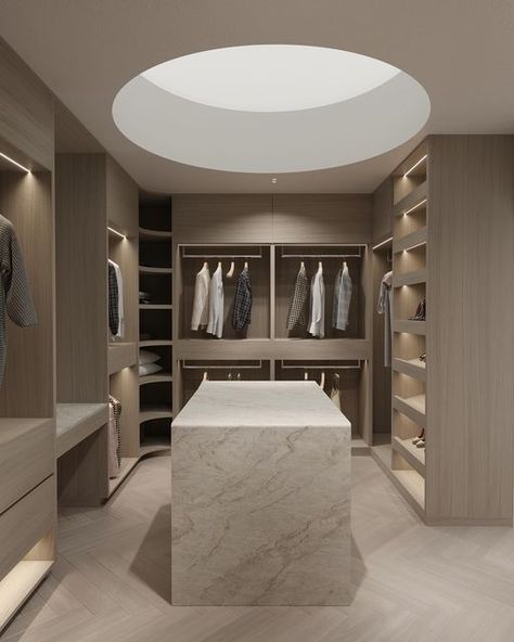 Dezcon Pty Ltd | Walk in Robe of your dreams 💭  Interiors by @dezcon_   #modernhouse #interiordesign #buildingdesigner #fyp #architecturelover #modernh... | Instagram Walk In Robe With Island, Contemporary Walk In Closet Design, Mens Walk In Wardrobe, Walk In Wardrobe Island, Walk In Closet Apartment, Walk In Wardrobe Room, Walking Wardrobe Ideas, Walk In Closet With Island, Contemporary Walk In Closet