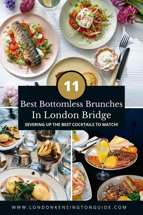 Guide to the best bottomless brunch in London Bridge. Delicious boozy brunch in london bridge, near london bridge, ie; brunch in southwark, bottomless brunch in tower bridge, brunch near the Shard. Plus tips on the best champagne bottomless brunch in london and many places to brunch in London. | Things to do in London Bridge | Best Brunches In London | bottomless brunch ideas | best brunch spots in london | best brunch places in london | Things to do in London | Places To Eat In London London Places To Eat, Brunch London, Places To Eat In London, British Dishes, Bottomless Mimosas, Best Champagne, Eat In London, Full English Breakfast, Lunch Items