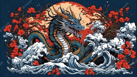 Premium AI Image | japanese dragon on waves Chinese Dragon Design, Dragon Monster, Dragon Png, Dragon Clipart, Pc Photo, Japanese Dragon, Japon Illustration, Art Japonais, Year Of The Dragon