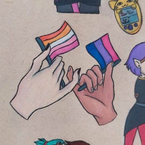 Lesbian Couple Wallpaper Matching Iphone, Lesbian Art Ideas Simple, Lesbian Flag Drawing, Cute Pride Art, Lesbian Flag Aesthetic Wallpaper Iphone, Bi Lesbian Flag, Lesbian Doodles, Bi Drawing, Couple Holding Hands Drawing