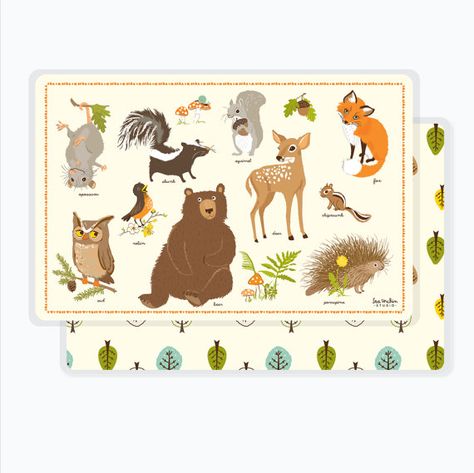 PLACEMAT for kids Forest Woodland Animal chart by SeaUrchinStudio Baby Boy Nursery Woodland, Woodland Alphabet, Abc Nursery, Woodland Nursery Boy, Woodland Wall Art, Woodland Wall, Alphabet Wall Art, Abc Poster, Forest Nursery