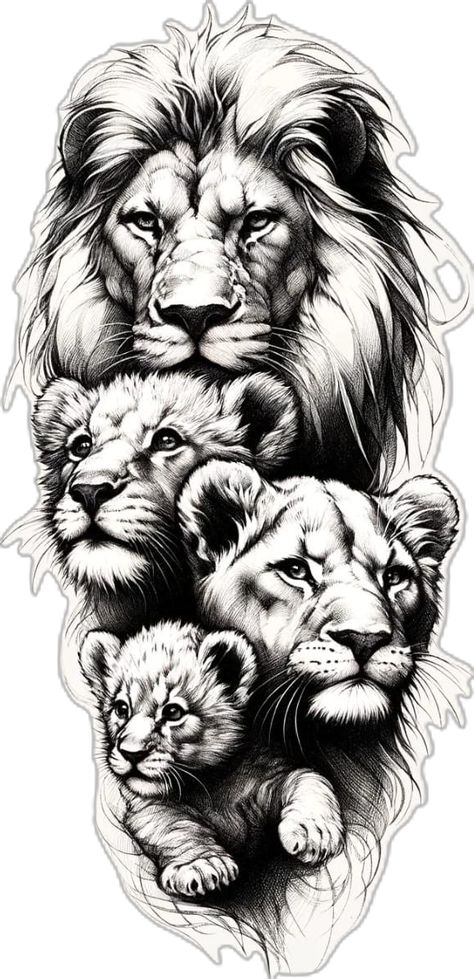 Leo Sun Sign Tattoo, Lion And Family Tattoo, Lion And Tree Tattoo, Lions Tattoo Design, 3 Lions Tattoo, Lion And Cub Tattoo Father, Animal Family Tattoo, Tattoo Lion Family, Lion Family Tattoo