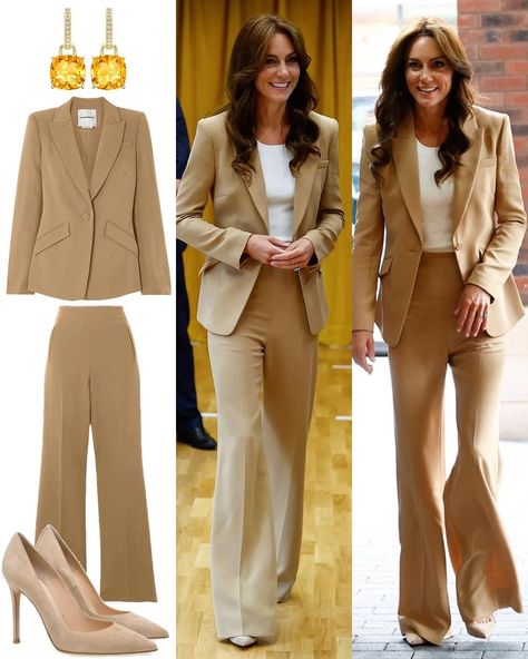 The Princess of Wales looked professional in a new autumnal camel suit as visited Streets of Growth today, a not-for-profit youth… | Instagram Petite Pant Suits, Corporate Happy Hour Outfit, The Princess Of Wales, Princess Of Wales Fashion, Kate Middleton Suit, Princess Catherine Of Wales, Old Money Women, Stylish Business Outfits, Princess Kate Style