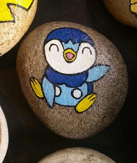 Piplup painted pebble ♥♡ Pebble Painting, Local Crafts, Rock Painting, Animal Paintings, Craft Fairs, Painted Rocks, Sell On Etsy, Stone