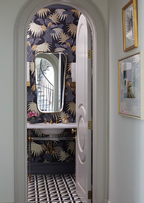 21 Powder Rooms That Make a Statement - The Scout Guide Fun Powder Room Ideas, Colorful Powder Room, Powder Room Reno, Small Powder Bathroom, Statement Mirrors, Powder Bath Wallpaper, Small Powder Bathroom Ideas, Powder Bathroom Ideas, Wallpaper Powder Room