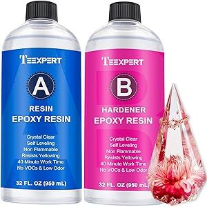 Teexpert Epoxy Resin Crystal Clear: 64oz Epoxy Resin kit Fast Curing Heat Resistant for Casting Coating Art DIY Craft Jewelry Wood Table Top Flower Preservation- 2 Part(32oz Resin and 32oz Hardener) Flower Preservation, Jewelry Wood, Craft Jewelry, Wood Table Top, Diy Resin Crafts, Resin Kit, Diy Resin, Diy Crafts Jewelry, Flower Tops