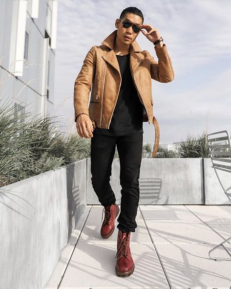 I've partnered with Dr. Martens to bring you another perfect Fall outfit! This time I have a discount code for you guys: use LEO10 for 10% off! (Code expires in 48 hrs so get shopping!) @drmartensofficial - #LevitateStyle #ad Brown Leather Boots Outfit Men, Burgundy Combat Boots Outfit, Mens Combat Boots Outfit, Tactical Boots Outfit Men, Tactical Boots Outfit, Combat Boots Outfit Men, Brown Boots Outfit Men, Dark Brown Boots Outfit, Brown Combat Boots Outfit