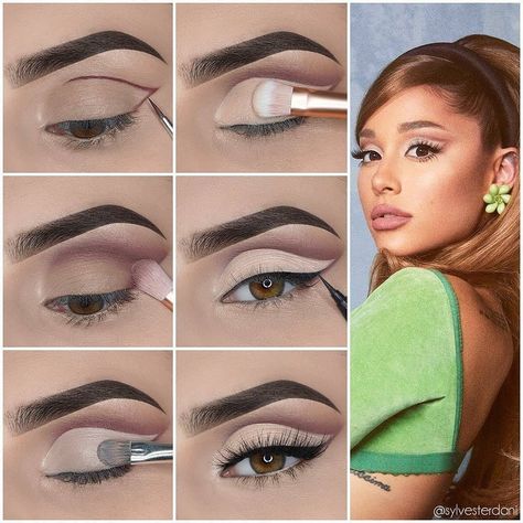 Retro Eyeshadow Looks, Ariana Grande Eyes, Ariana Grande Makeup Tutorial, Ariana Grande Makeup, Maquillage Yeux Cut Crease, Nyc Makeup, Retro Makeup, Cut Crease Makeup, Eye Makeup Steps