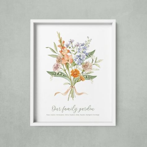 INTRODUCING… The Birth Flower Family Bouquet Art Print! The concept is to commemorate a group of your loved ones - family, grandkids, a friend group - your choice of up to 10 people. I will assemble a custom bouquet art piece using each of your loved one’s birth month flower! A perfect gift for Mom, Dad, Grandma or Grandpa! It’s also a perfect way to celebrate your own family in a unique and untraditional way. A lovely, floral art piece that holds SO much meaning! You can choose up to 10 peo... Birth Flower Painting, Birth Flower Month, Flower Bouquet Art, Birth Flower Bouquet, Flower Journal, Bouquet Art, Gift For Granddaughter, Gift For Grandmother, Gift Ideas For Best Friend