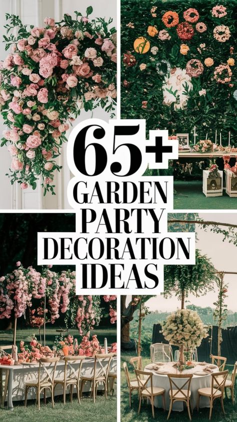 Hosting a garden party? 🌿✨ From fairy lights and floral tablescapes to rustic and boho-inspired setups, these stunning decoration ideas will create the ultimate outdoor celebration. Perfect for birthdays, bridal showers, and summer gatherings! 🌞💐 #GardenParty #OutdoorDecor #PartyInspo #DIYDecor Vintage Floral Party Theme, Garden Party Table Decor Simple, Wedding Garden Party Ideas, Upscale Garden Party, Bridal Garden Shower Ideas, How To Host A Garden Party, Spring Party Ideas Decoration, Secret Garden Party Ideas, Backyard Party Ideas For Adults Decor