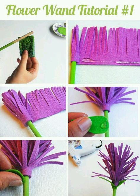 Frt Dayhome Crafts, Flower Wands, Wand Tutorial, Flower Party Themes, Flower Wand, Felt Flower Tutorial, Diy Fleur, Diy Flores, Diy Props