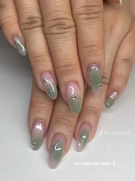 Nail Inspo Green, Nail Inspo Trendy, Almond Shaped Nails, Hello Nails, New Template, Shaped Nails, Ombre Acrylic Nails, Simple Acrylic Nails, Nails Colors