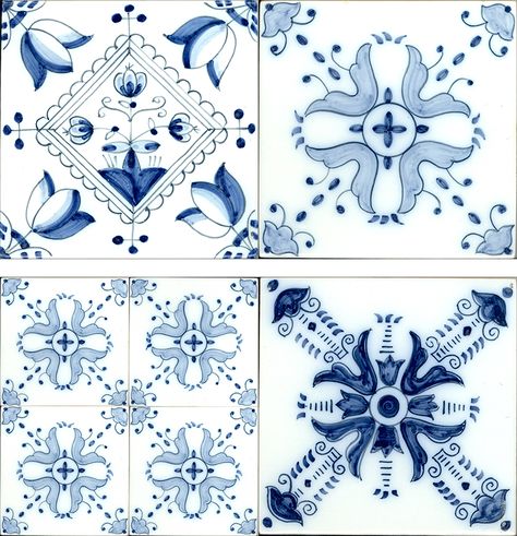 Custom Dutch tiles with hand-painted ornamental designs Vintage Tegel, Statement Tiles, Dutch Ceramic, Dutch Tiles, Delft Tiles, Tile Trends, Traditional Tile, Emily Henderson, Hand Painted Tiles