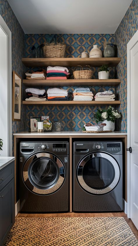 Small Laundry Room Makeover 20 Ideas for a Stylish and Functional Space Laundry Nook Ideas Hallways, Small Laundry Closet Organization, Storage Above Washer And Dryer, Room Makeover Ideas Modern, Hidden Storage Ideas For Small Spaces, Laundry Nook Ideas, Hidden Laundry Rooms, Laundry Room Makeover Ideas, Laundry Closet Organization