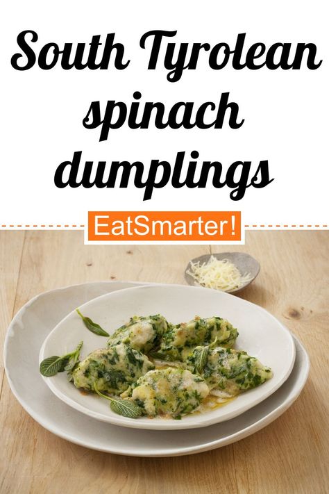 Smarter Klassiker: South Tyrolean spinach dumplings with sage butter - simple dish - So healthy is the recipe: 7.6/10 | A recipe idea by EAT SMARTER | Vegetable, Dumpling, Cooking on vacation, European, Italian, Primi Piatti #leafygreenvegetable #healthyrecipes Spinach Dumplings, Heritage Recipes, Italy 2023, Drinks Ideas, Sage Butter, Austrian Recipes, Spinach Ricotta, European Recipes, Veggie Food