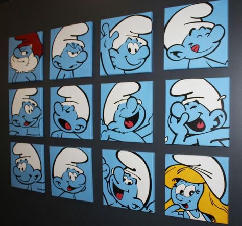 Smurf Cartoon, Pop Comic Art, Disney Pop Art, Pop Art Paintings, Comic Painting, Artist Project, Floral Banners, Cute Canvas Paintings, Canvas Drawings