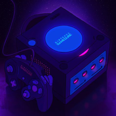 Technology Future, Purple Games, Gamecube Controller, Custom Consoles, Blue Game, Purple Neon, Retro Gaming Art, Iconic Wallpaper, Aesthetic Purple