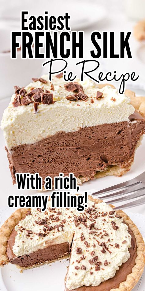 French Silk Pie Recipe, Chocolate Silk Pie Recipe, Silk Pie Recipe, Chocolate Silk Pie, French Silk Pie, Silk Pie, Homemade Pie Crust Recipe, Frozen Pie Crust, No Bake Pumpkin Pie