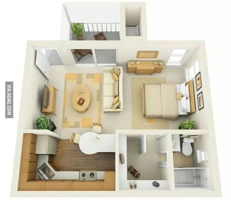 Small house design for single people. Studio Apartment Floor Plans, Apartemen Studio, One Room Apartment, Studio Layout, Deco Studio, Apartment Floor Plans, Decor Studio, Studio Apartment Layout, Small Studio Apartments