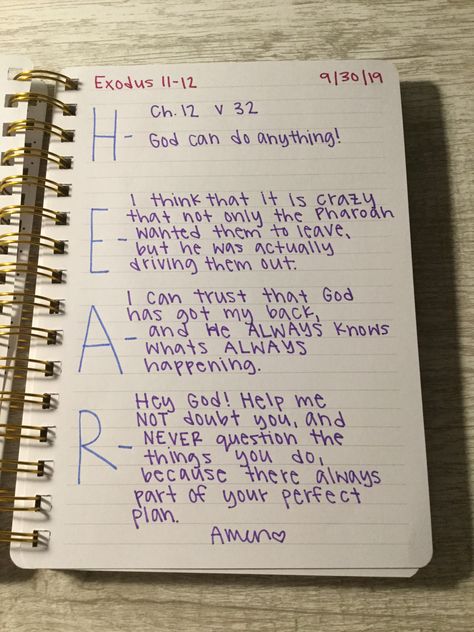 Love this method of journaling! Read two ch. a day and journal on it! Highlight, Explain, Apply, and Respond!! Hear Journaling Method, Christian Notes, Finding Faith, Prayer Journal Printable, Preppy Things, Bible Journaling Ideas Drawings, Study Notebook, Bible Study Methods, Bible Study Notebook