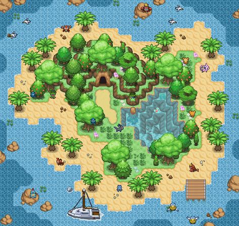 Isla Barato - Random little map by Phyromatical on DeviantArt Pixel Island, Pixel Art Map, Pixel Map, Game Map, Tile Map Pixel Art, Top Down Pixel Game, Pokemon Tileset Pixel Art, 2d Rpg, Pixel Art Tileset Platformer