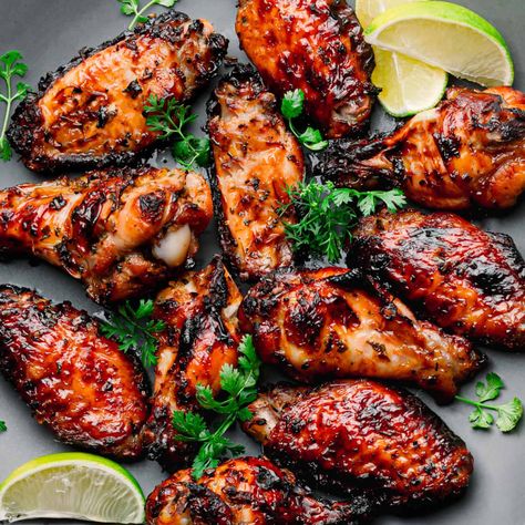 Grilled Chicken Chinese Recipes, Bbq Thai Chicken, Thai Wing Sauce, Gai Yang Chicken Recipe, Asian Grill Recipes, Asian Style Chicken Wings, Asian Bbq Recipes, Bbq Wings Grilled, Bbq Chicken Wings Grilled