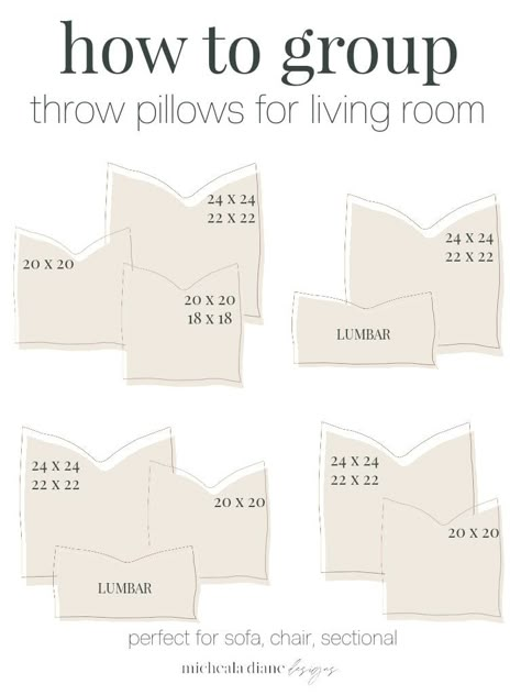 Sharing all the best secrets on how to style throw pillow combinations like a professional. How to mix solid and patterned throw pillows. Throw pillow layering techniques. Throw Pillow combinations for a couch. Throw pillow combinations for a bed. Neutral throw pillow combinations. Neutral Throw Pillow Combinations, Stage Arrangements, Style Couch Pillows, Couch Pillow Arrangement, Bedroom Pillows Arrangement, Neutral Throw Pillow, Neutral Couch, Interior Design Styles Quiz, Pillow Combinations