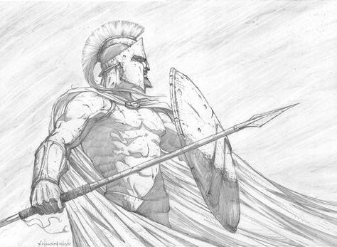 Spartans!  What is your profession?  Ahoo!  Ahoo!  Ahoo! 300 Tattoo, Warrior Drawing, Warrior Tattoos, Military Drawings, Spartan Warrior, Mythology Tattoos, Warrior Tattoo, Mythology Art, Comic Books Art