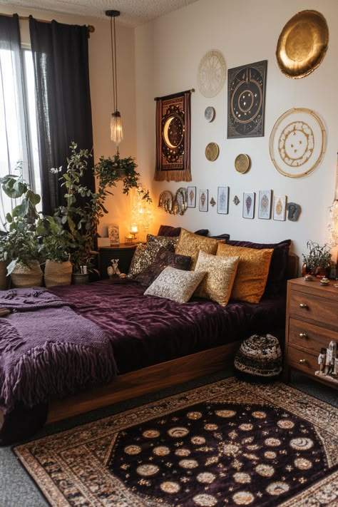 15 Boho Decor Ideas to Transform Your Home – Everyday Inspo Boho Room Decor Ideas Small Spaces, Boho Room Organization, Bedroom Ideas Whimsigoth, Bedroom Inspirations Jewel Tones, Vision Board Room Decor Ideas, Grunge Decor Ideas, Aesthetic Room Theme Ideas, Moody Apartment Bedroom, Bohemian Room Decor Ideas