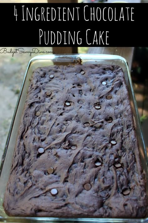 Perfect for Chocolate Lovers. SUPER easy to make - kids can help. Done in about 35 minutes Chocolate Cake Made In Pan, 3 Ingredient Pudding Cake, Easy Pudding Cake Recipe, Choc Pudding Cake, Chocolate Chip Pudding Cake, Choc Pudding, Pudding Brownies, Chocolate Pudding Cake Recipe, Pudding Cake Recipe