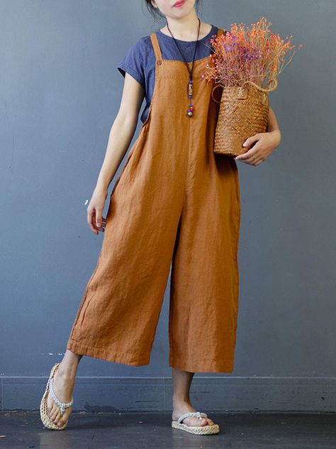 Fashion Jumpsuits, Harem Jumpsuits, Cotton Jumpsuit, Mode Inspo, Jumpsuit Fashion, Linen Clothes, Looks Vintage, Outfits Casuales, Primavera Estate